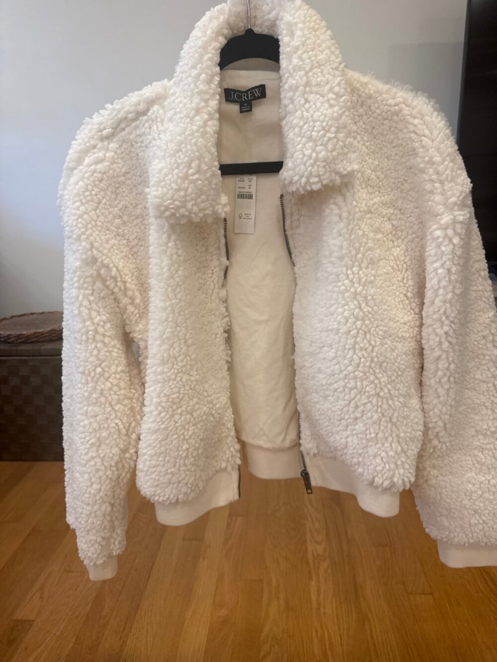 J.Crew White Fleece/faux Sherpa Teddy Bomber Jacket, Size M, NWT